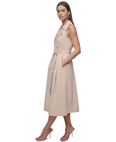 Dkny Women's Collared Belted Fit & Flare Sleeveless Dress