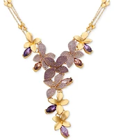 Guess Color Pave & Marquise Stone Flower Lariat Necklace, 18" + 2" extender
