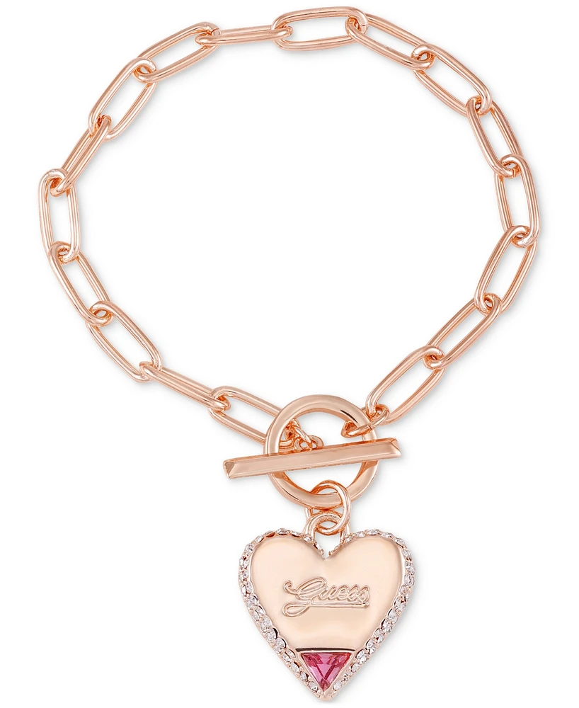 Guess Rose Gold-Tone Heart Charm Toggle Bracelet