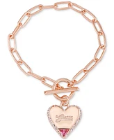 Guess Rose Gold-Tone Heart Charm Toggle Bracelet