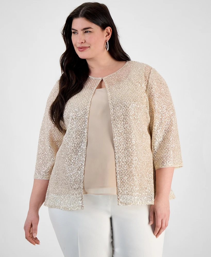 Alex Evenings Plus Embellished 3/4-Sleeve Jacket & Sleeveless Top Set