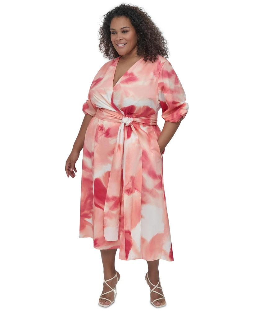 Dkny Plus Cotton Puff-Sleeve Fit & Flare Dress