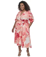 Dkny Plus Cotton Puff-Sleeve Fit & Flare Dress