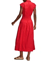 Lucky Brand Women's Solid Smocked Dropped-Waist Midi Dress