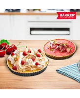 Bakkenmaster Bakken- Swiss Tart Pan – Quick Release Removable Base, Non-Stick Fluted Edge, Durable Steel