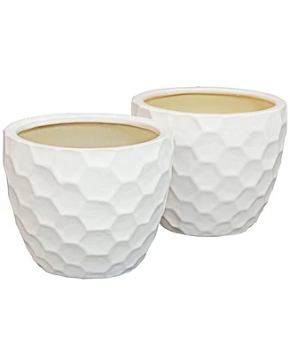 11.25" Raised Honeycomb Pattern Glazed Ceramic Plant Pot Set - White - 2.7 Gal. Soil Capacity - Set of 2