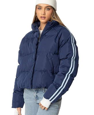 Edikted Womens Sherry Side Striped Puffer Jacket