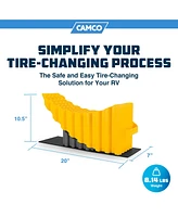 Camco Curved Trailer Aid with Chock & Pad, 6.5" Lift for Tandem Trailer, Yellow