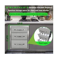 gaomon Outdoor Kitchen Drawer, 3-Layers Stainless Steel 14"x20.5"x23" Enclosed Built-in Flush Mount Outdoor Kitchen Access Drawer, Bbq Island for Outd