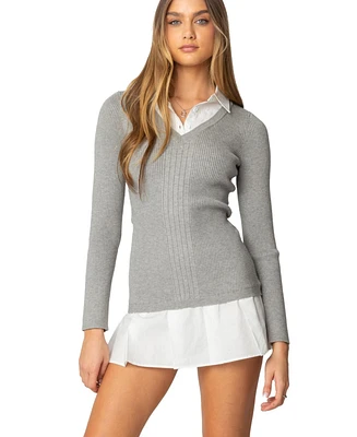 Edikted Womens Two One Collared Sweater Dress