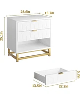 gaomon 3 Drawer Dresser for Bedroom, Wood Chest of Drawers with Metal Legs, Modern Storage Dresser Chest Cabinet Organizer, Large Dresser for Hallway