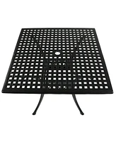 Sunnydaze Decor Cast Aluminum Patio Dining Table with Umbrella Hole - 35-Inch Square - Black