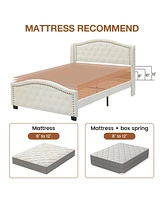 gaomon King Size Bed Upholstered Platform Bed Frame with Tall Headboard 47.2"