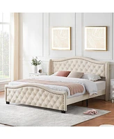 gaomon King Size Bed Upholstered Platform Bed Frame with Tall Headboard 47.2"