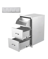 gaomon Outdoor Kitchen Drawer with Paper Towel Holder, Stainless Steel Flush Mount Triple Bbq Drawers, 17W x 21D x 30H Inches Built-In Access Drawer w
