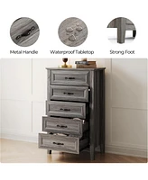 gaomon Farmhouse 5-Drawer Dresser - Grey Chest of Drawers for Bedroom and Living Room Organization, Wood Dresser with Ample Storage Space