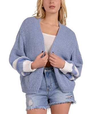 Elan Women's Cotton Collarless Open-Front Knit Cardigan