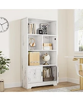 gaomon White Bookcase with Doors Modern Bookshelf with Led Lights