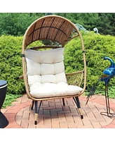 Shaded Comfort Wicker Outdoor Egg Chair - Polyester Cushion and Steel Frame- 250-Pound Weight Capacity
