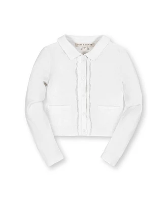 Hope & Henry Girls' Organic Long Sleeve Scallop Detail Cardigan Sweater, Kids