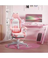 Homcom Cute Gaming Chair, Reclining Gamer Chair with Footrest,