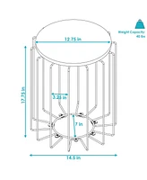 17.75-Inch H Indoor Wire End Table with Faux Woodgrain Mdf Tabletop - For Living Room, Bedroom, or Office - Cream