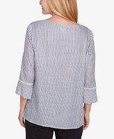 Alfred Dunner Petite Classics Embroidered Split Neck Striped Top