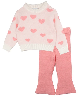 Rare Editions Baby Girl Heart Print Knit Outfit, 2-Piece Set