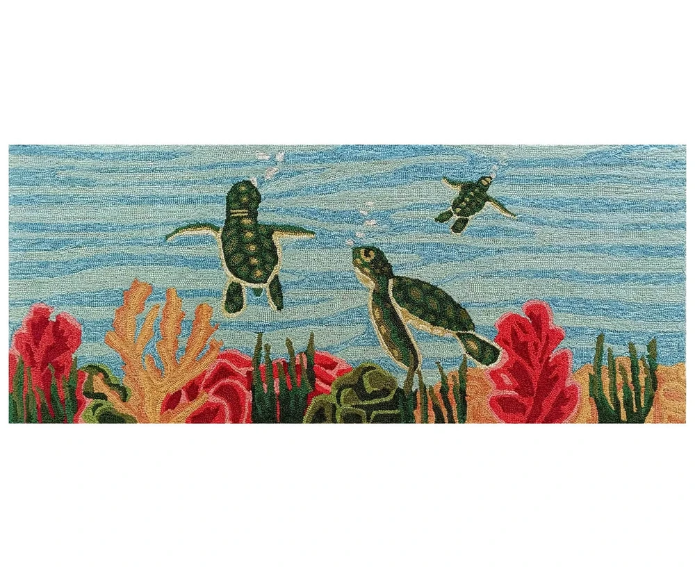 Liora Manne' Frontporch Swimming Baby Turtles 2'x5' Runner Area Rug