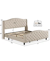 gaomon King Size Velvet Platform Bed Frame w/Headboard and Footboard Upholstered Bed Frames