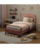 gaomon Twin Upholstered Bed Frame with Adjustable Headboard & Smart Led