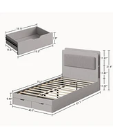 gaomon Bed Frame, Wooden Platform Bed Frame with 2-Tier Storage Headboard and 2 Drawers