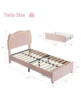 gaomon Twin Upholstered Bed Frame with Adjustable Headboard & Smart Led with drawer