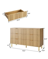 gaomon 6 Drawer Dresser for Bedroom, 56” Wide Wood Dresser Organizer with Metal Legs, Modern Chest of Drawers for Bedroom, Hallway