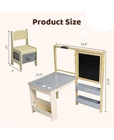 gaomon Wooden Easel for Kids, Kids Art Table and 2 Chairs,Art Center with Double-Sided Blackboard & Whiteboard