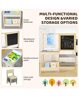 gaomon Wooden Easel for Kids, Kids Art Table and 2 Chairs,Art Center with Double-Sided Blackboard & Whiteboard