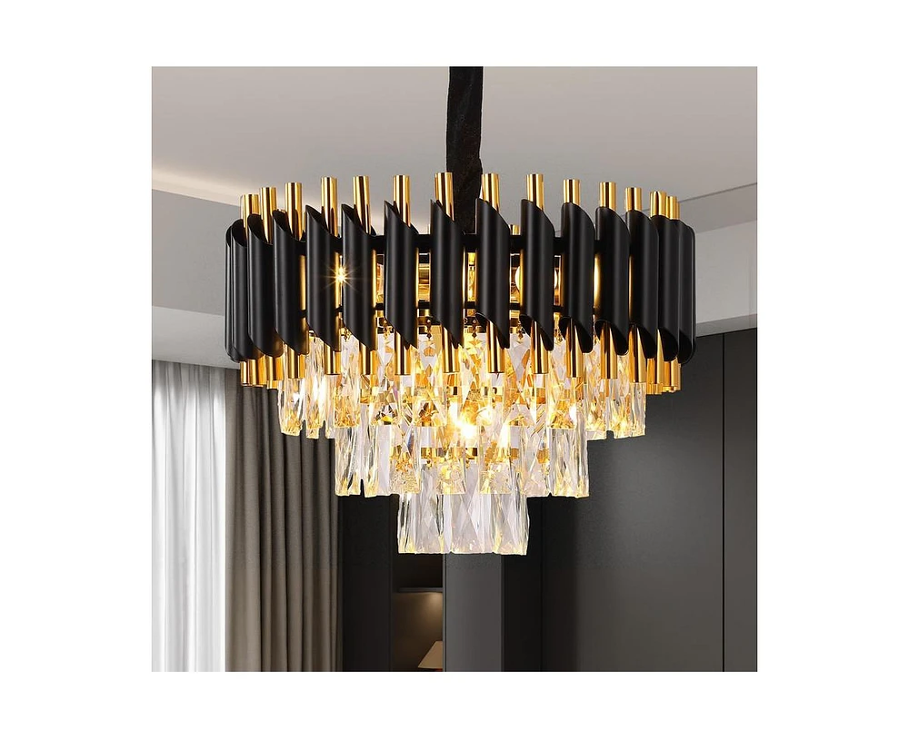 gaomon Modern Crystal Chandeliers 3 Tiers Black and Gold Pendant Light Fixtures