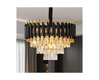 gaomon Modern Crystal Chandeliers 3 Tiers Black and Gold Pendant Light Fixtures