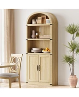 gaomon Bookcase with Doors Arched Bookshelf 71.65in Tall Bookcase Farmhouse Cabinet