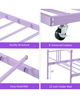 gaomon Twin Daybed with Trundle, Metal Twin Size Daybed with Pullout Trundle 6 Casters