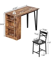gaomon Dining Table Set for 2, Kitchen Bar Table and Chairs for 2, 3-Piece Kitchen Table Set with 2 Upholstered Chairs,Brown