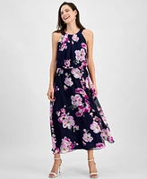 Robbie Bee Petite Printed Chiffon Halter Maxi Dress