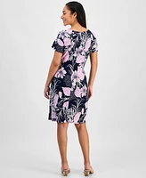 Robbie Bee Petite Printed Jersey Side-Tie Sheath Dress