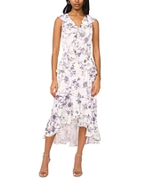 CeCe Women's Printed V-Neck Ruffle Tiered Midi Dress