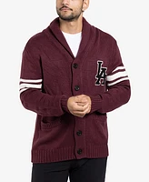 X-Ray Men's Shawl Collar Heavy Gauge Cardigan with City Patch