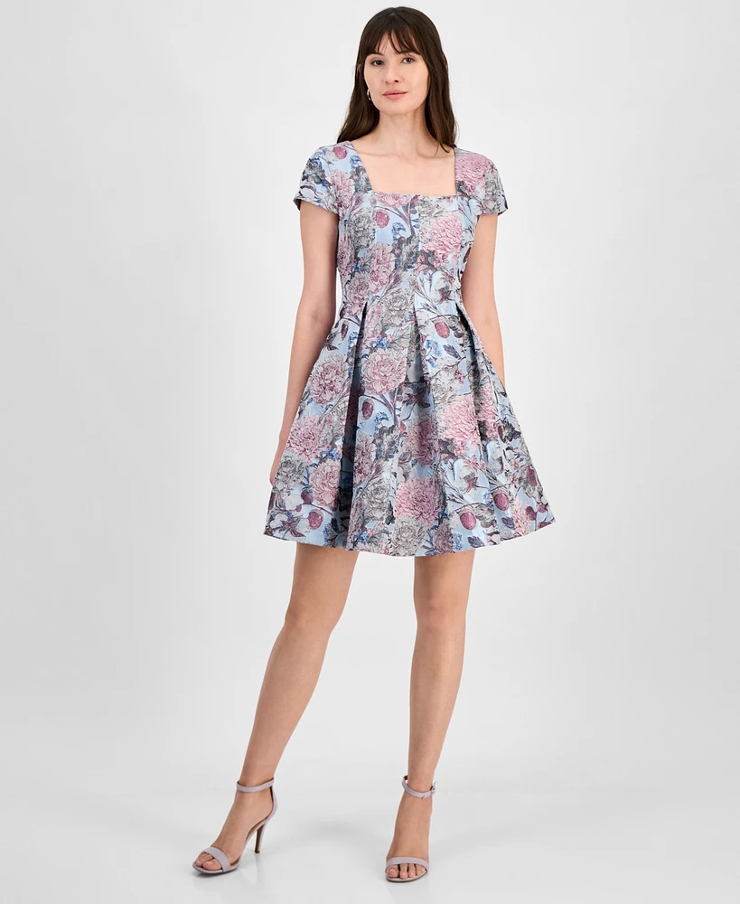 Tahari Women's Floral-Brocade Square-Neck Fit & Flare Dress