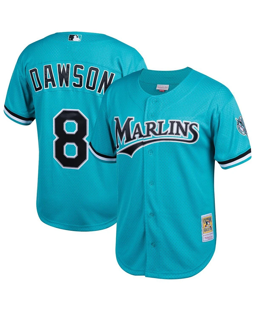 Mitchell & Ness Men's Andre Dawson Teal Florida Marlins Cooperstown Collection Mesh Batting Practice Button-Up Jersey