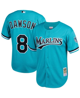 Mitchell & Ness Men's Andre Dawson Teal Florida Marlins Cooperstown Collection Mesh Batting Practice Button-Up Jersey