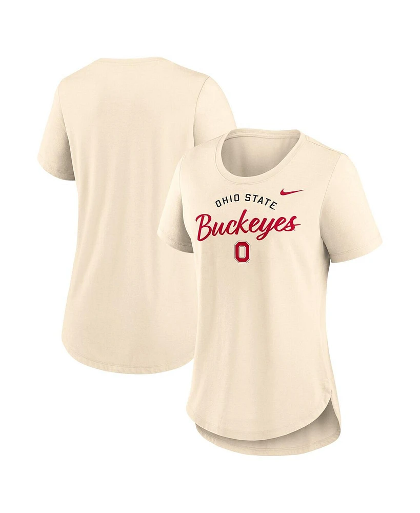 Nike Women's Cream Ohio State Buckeyes Script Logo Tri-Blend T-Shirt