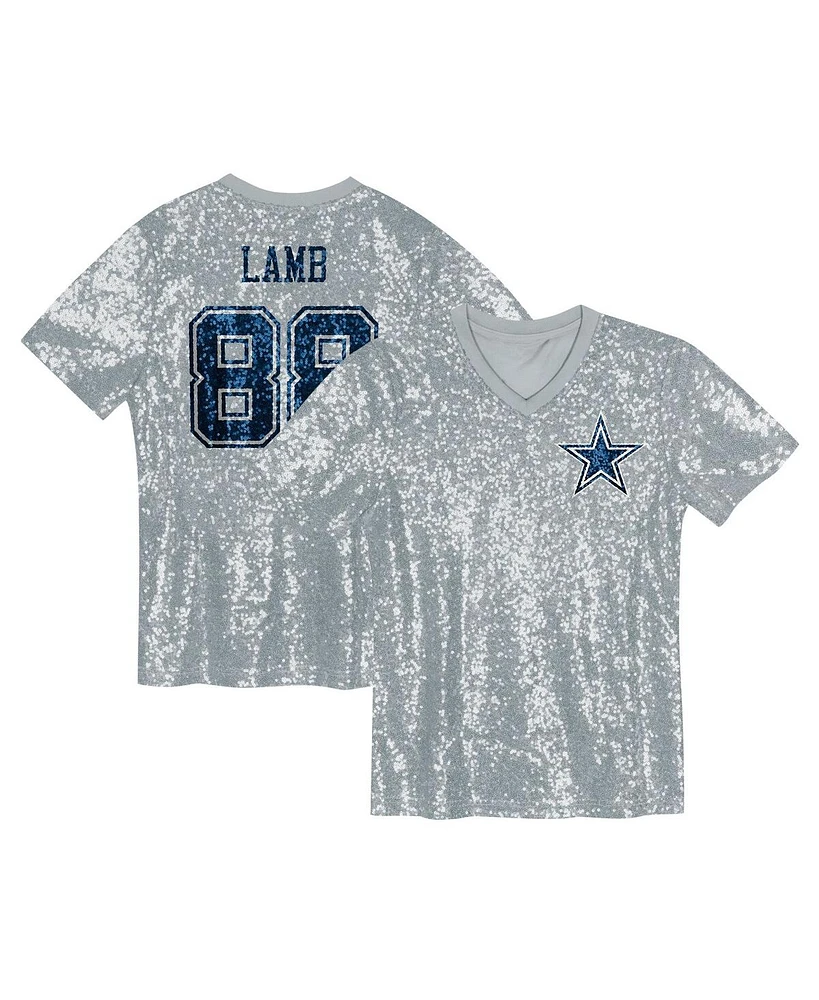 Outerstuff Big Girls CeeDee Lamb Silver Dallas Cowboys Sequin V-Neck Fashion Jersey